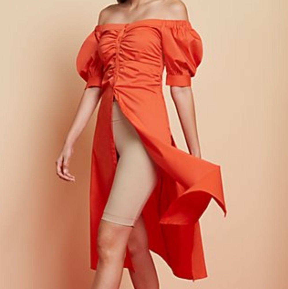 OFF-THE-SHOULDER POPLIN MAXI SHIRT